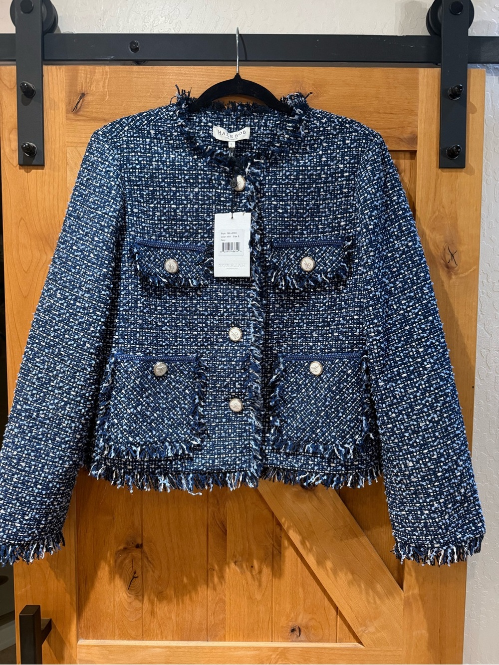 Hale Bob Navy & White Tweed Fringed Jacket